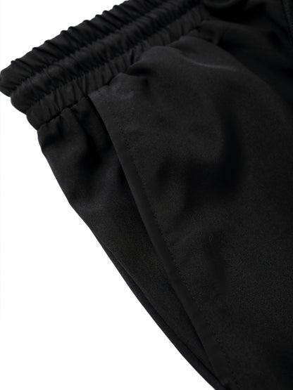 Men'S Casual Summer Crown Print Short Sleeve Button-Up Shirt & Pants Set - Black, Relaxed Fit, Non-Stretch Fabric, Lapel Collar, Stylish for Casual Attire, Casual Attire|Crown Print Design|Relaxed Fit Pants, Crown Shirt