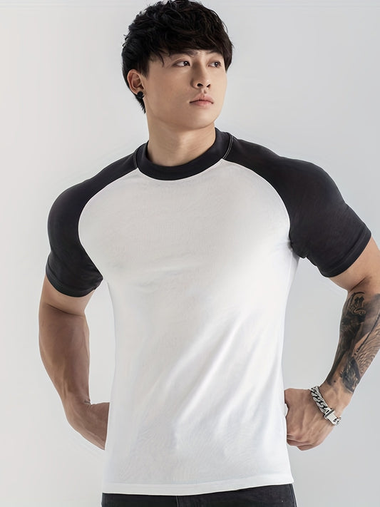 1-Pack Shule Water OBM Men's Quick-Dry Sweat Absorbent Muscle Fitness T-Shirt - Slim Fit Stretch Breathable Color Block Design for Gym, Outdoor Sports & Casual Summer Wear, Gym Accessories