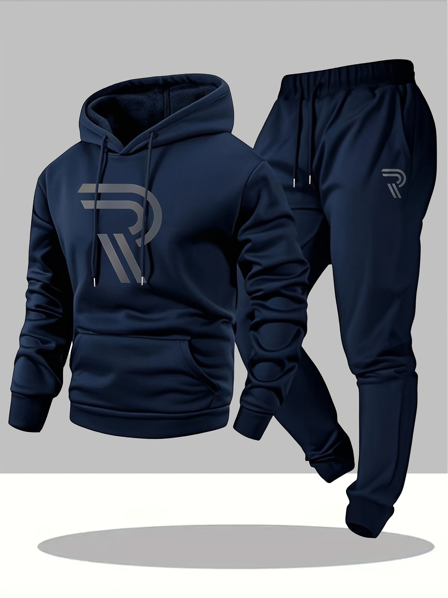 Men'S Sporty Two-Piece Hoodie and Pants Set - Gray with Black Logo, Non-Stretch Fabric, Regular Fit, Pockets, Ideal for Fall/Winter, Casual Wear|Hooded Sweatshirt|Pocketed Pants, Sweater Hoodie