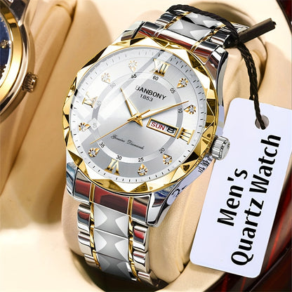 1pc Stainless Steel Strap Men'S Roman Numerals Dial Rhinestones Multifunctional Watch, Ideal for Birthday, Holiday Gifts Valentine'S Day
