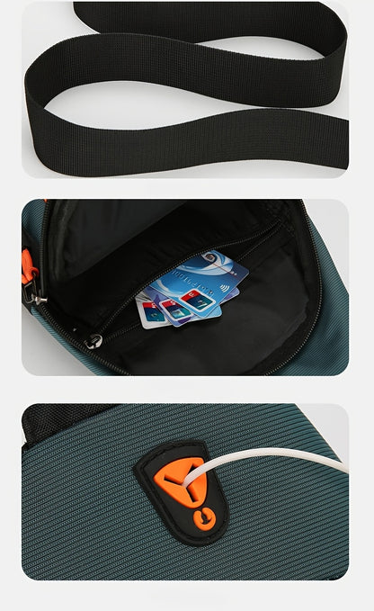 Stylish Men's chest bag with lightweight canvas material, available in black, gray, and blue. Fashionable casual waist pack for outdoor sports, perfect as a gift for men