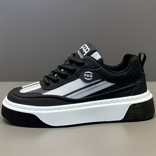 Men's Low-Top Sneakers - All-Season Cushioned Shoes with Shock-Absorbing PVC Sole & Breathable Fabric Lining, White PU Upper - Lightweight Sneakers for Gym, Casual, Casual Attire - Lace-Up Design for Secure Fit, Gym Footwear,