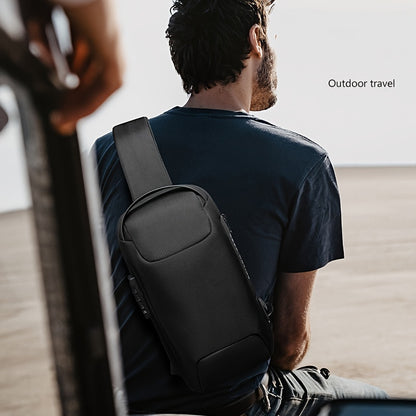 Oxford Fabric Waist Bag with USB Charging & Combination Lock - Sleek Black Crossbody for Men & Women, Ideal for Outdoor Activities & Motorcycle Riding, Perfect Valentine's or Father's Gift, Motorcycle Bag