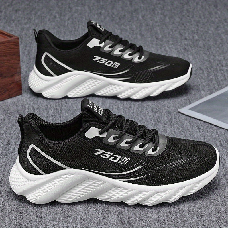 Men's Lightweight Sneakers - Non-Slip PVC Sole, Cushioned EVA Insole - White/Blue Accent Low-Top Sneakers for Gym, Running, Everyday - All-Season Lace-Up Athletic Footwear - Model HX-3, Sports Activities, Sporty Design, Secur