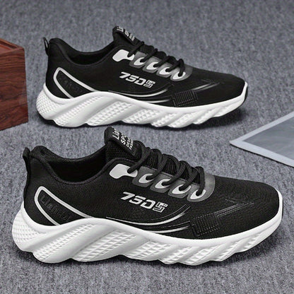 Men's Lightweight Sneakers - Non-Slip PVC Sole, Cushioned EVA Insole - White/Blue Accent Low-Top Sneakers for Gym, Running, Everyday - All-Season Lace-Up Athletic Footwear - Model HX-3, Sports Activities, Sporty Design, Secur