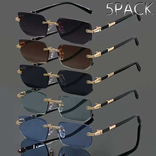 5pcs HINDFIELD Fashion Street Style Rimless Glasses, PC Polycarbonate Frame and Lens, Full Rim, Decorative Eyewear for Men and Women, Suitable for, Party, Street Photograph