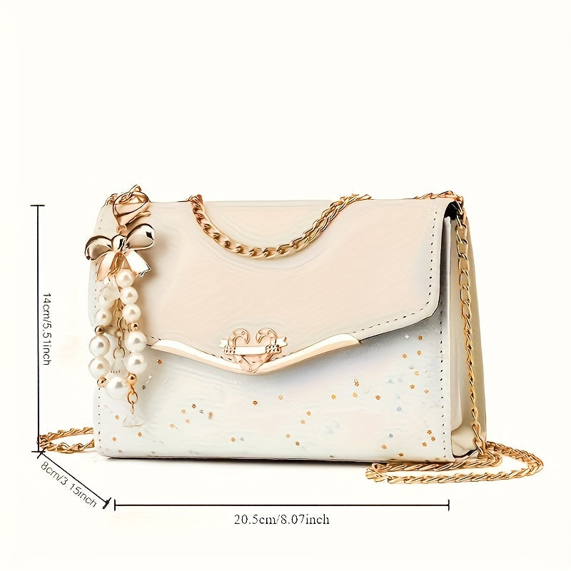 A Festive Mini Shoulder Bag with Shiny Details - Made of PU Material, Lightweight, Featuring an Adjustable Strap And Magnetic Closure, Perfect for Gifting to Family And Friends During The Holidays.