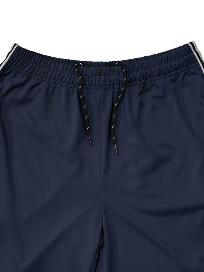 Men's Casual Athletic Joggers - Striped, Breathable Polyester Blend with Pockets for Running & Fitness, Perfect for Spring/Fall