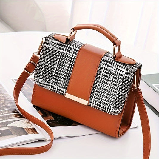 Mini Checkered Crossbody Bag, Fashion Top Handle Square Purse, Casual Shoulder Bag For Women