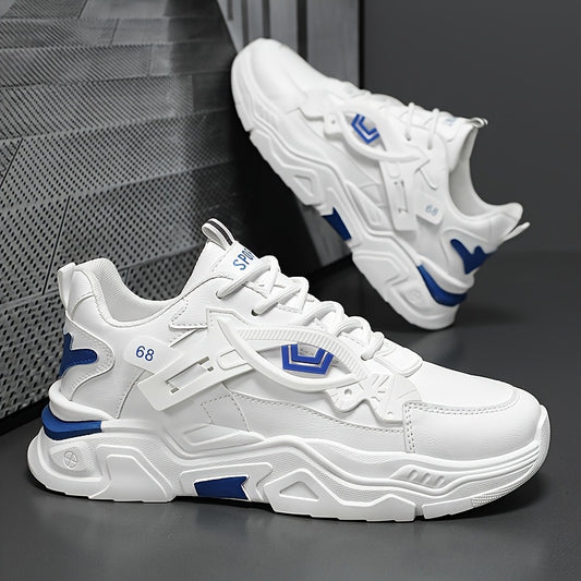 Men'S Stylish High-Top Sneakers - White with Blue Accents, Lace-Up Casual Shoes for Daily Wear, All-Season Comfort, Casual Footwear | High Top Sneakers | Durable Footwear