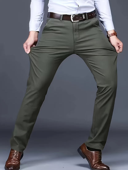 Four Seasons Men's New Casual Formal Pants Business Style Trendy Casual Long Pants Fashionable Versatile Men's Elastic Western Pants Comfortable Classic Design Casual Wear
