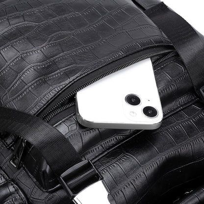 Unisex Backpack with Crocodile Texture, Large Capacity, Anti-Theft, Multi-Compartment, Fits 14-inch Laptop, Casual Travel & Business Commute, Minimalist Style, No Battery - Black