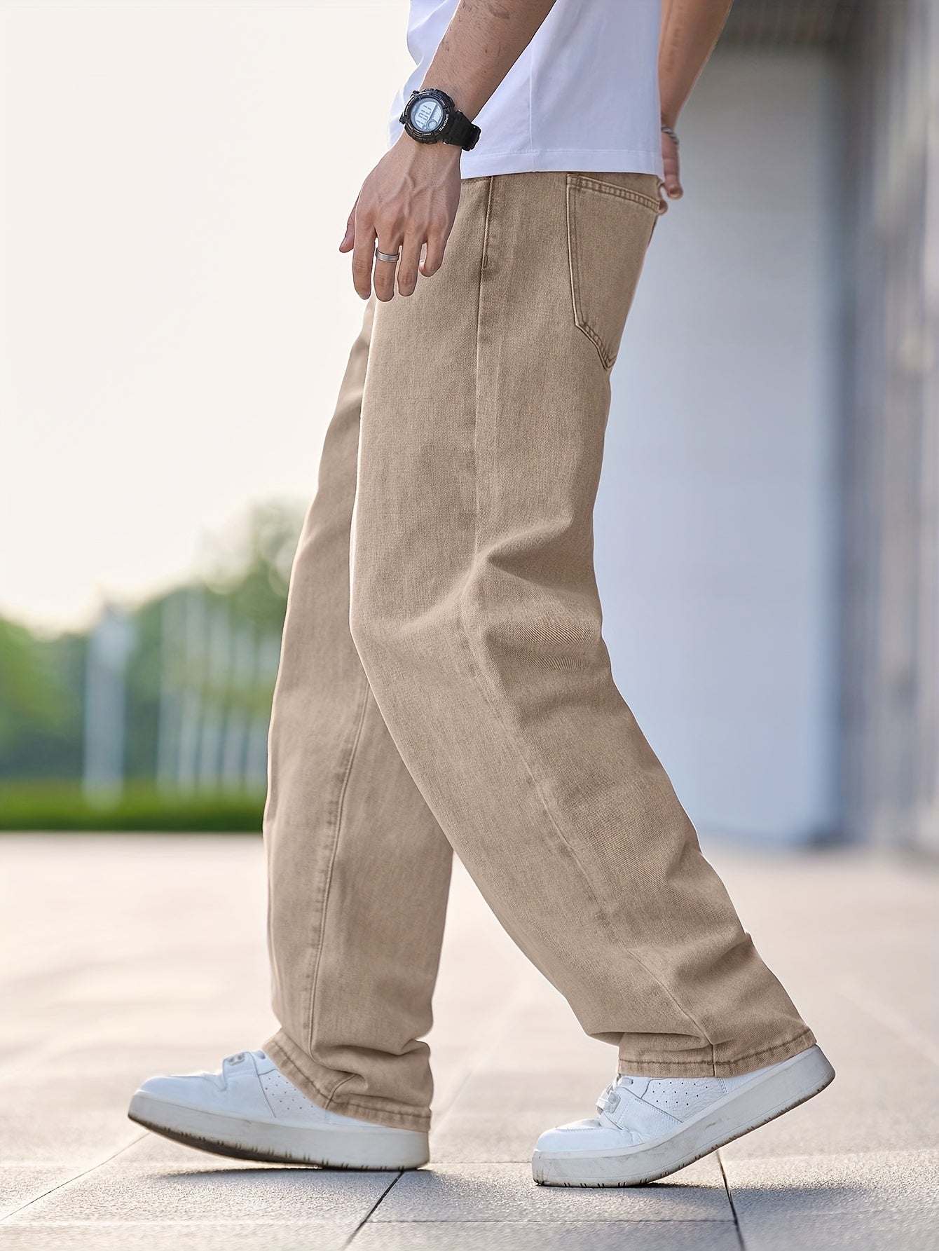 Men'S Casual Straight Leg Jeans, Loose Fit Denim Pants, 87% Cotton 7% Polyester 6% Viscose, All-Season Solid Color Washed Fabric, 290gsm Heavyweight - Gengyuanxuan #TB9005