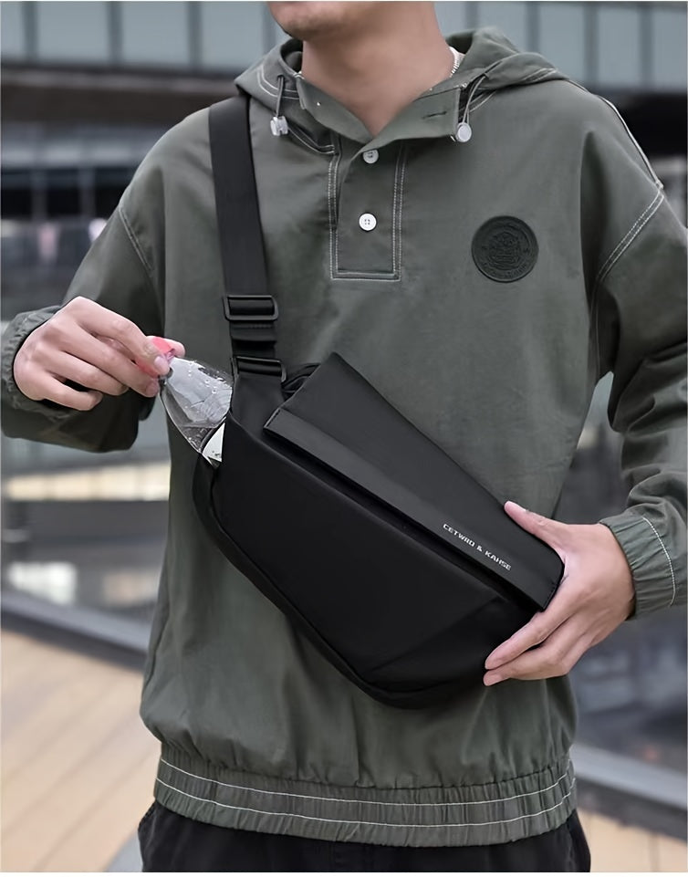 Men'S Sleek Black Crossbody Bag - Durable Oxford Material, Zippered Chest Bag with Adjustable Strap, Ideal for Commuting & Cycling, Trendy Shoulder Bag for Men, Cycling Bag|Trendy Shoulder Bag|Functional Design, Small Crossbo