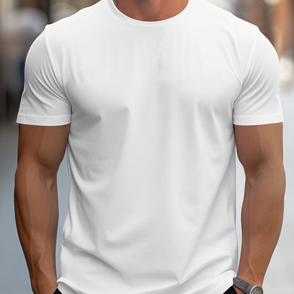 1pc Men's Spring Summer Casual Short Sleeve T-Shirt - Solid Black, Regular Fit Round Neck, Breathable Fabric for Gym, Outdoor & Casual Attire, Gym Shirts, Durable Casualwear, Smooth Texture
