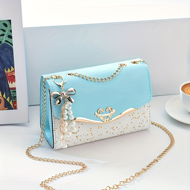 A Festive Mini Shoulder Bag with Shiny Details - Made of PU Material, Lightweight, Featuring an Adjustable Strap And Magnetic Closure, Perfect for Gifting to Family And Friends During The Holidays.