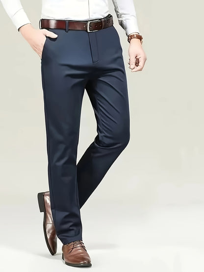 Four Seasons Men's New Casual Formal Pants Business Style Trendy Casual Long Pants Fashionable Versatile Men's Elastic Western Pants Comfortable Classic Design Casual Wear