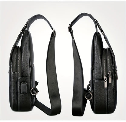 New Men'S Chest Bag 2024 Genuine Faux Leather Texture Crossbody Bag Casual Shoulder Bag Men'S Large Capacity Backpack Trendy