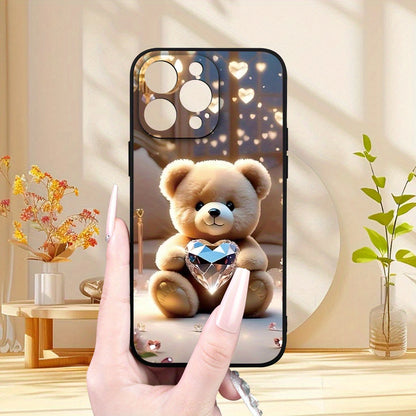 Creative Crystal Heart Bear Pattern Phone Case, Thick Full-Body Protection, Shockproof And Drop-Resistant TPU Soft Protective Cover, Suitable As a Gift for Birthdays Or Holidays for Both Men And Women, Compatible with Iphone