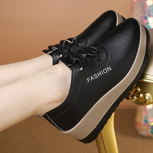 Women's Slip-On Platform Loafers - Synthetic Cover Upper & Rubber Sole, Black & Brown Contrast Casual Shoes with Cushioned Comfort, Low Heel for Autumn Casual Attire, Modern Flap Closure, Durable Traction Footwear