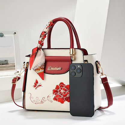 A Large Capacity Handbag for Women, Suitable for Business, Casual Outings, And Travel, Featuring a Randomly Colored Scarf, Perfect As a Mother'S Day Gift.