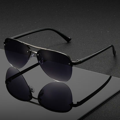 A Pair of Oval Semi-Rimless Double-Bridge Glasses for Men And Women, Featuring a Minimalist And Stylish Design, Perfect for Everyday Outfits.