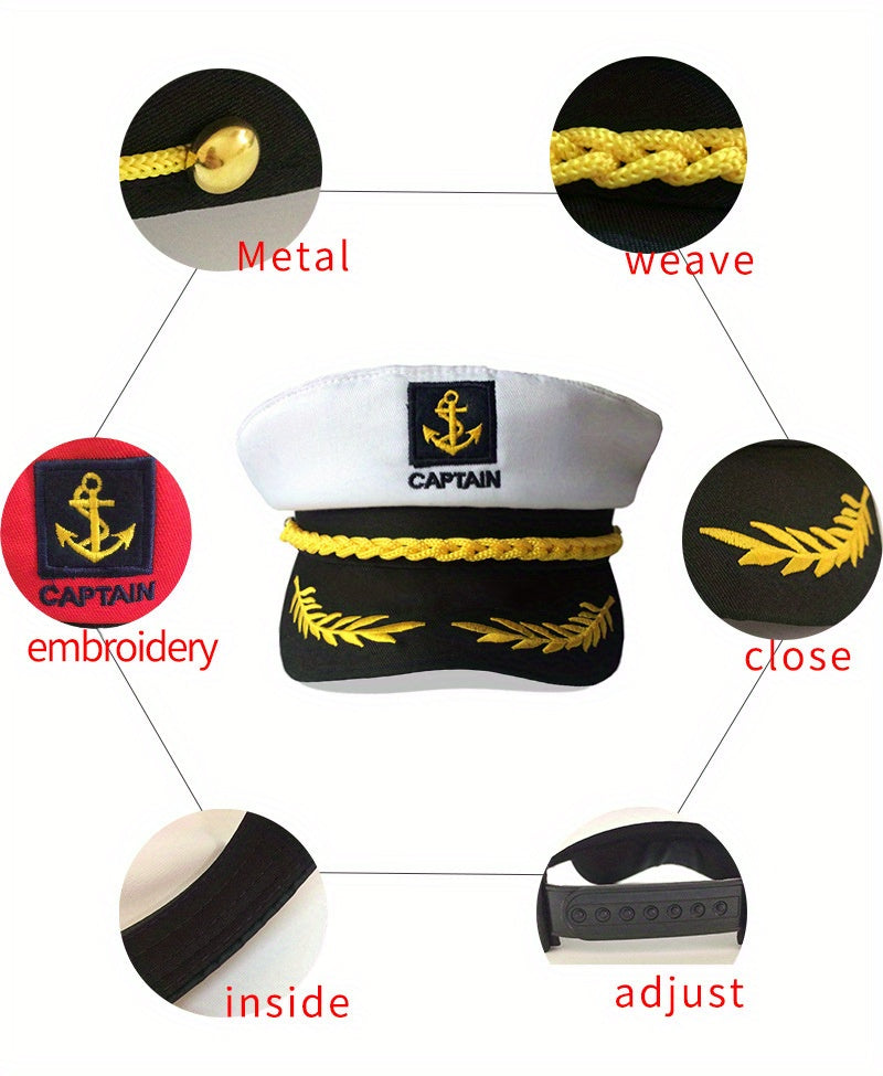 Navy Hat Sailor Hat Outdoor Travel Sun Hat Leisure Flat Top Hat Captain Hat Cruise Party Navy Ceremonial Hat For Men And Women, Ideal Choice For Gifts