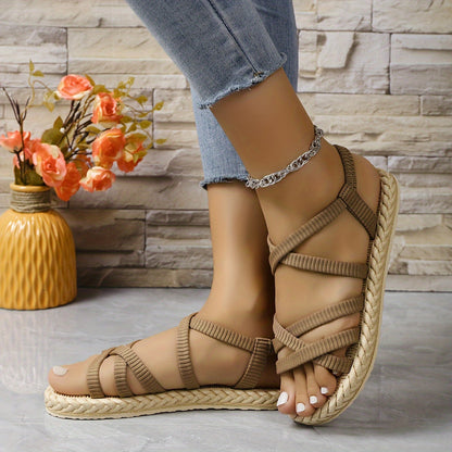 Women's Solid Color Flat Sandals, Casual Open Toe Summer Shoes, Lightweight Slip On Sandals