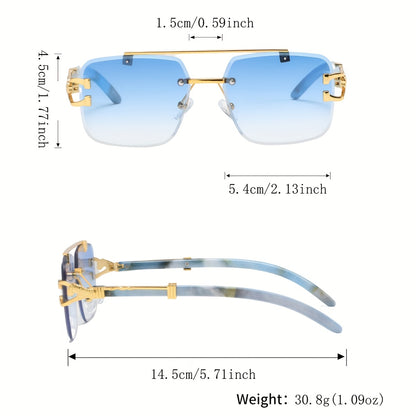 One Pair of Men's Metal Square Frameless Double Bar Vintage High-Quality Exquisite Lightweight Fashion Glasses Suitable for Daily Wear