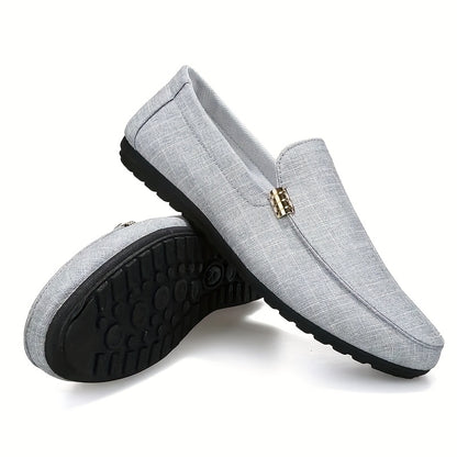 Canvas Loafers - Slip-On Shoe Style with Golden Emblem, Comfortable Non-Slip Sole, Suitable for Driving & Daily Office Use