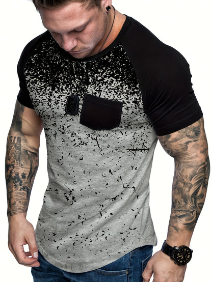 Chic Printed T-shirt, Men's Casual Street Style Stretch Round Neck Tee Shirt For Summer