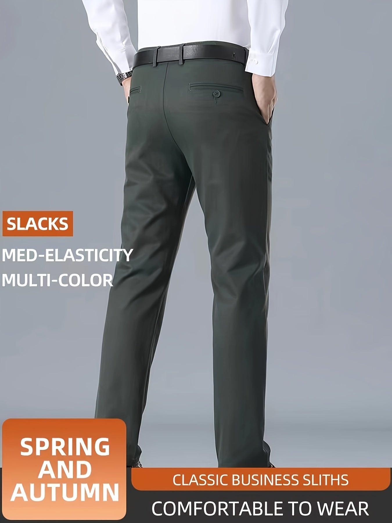 Men's Casual Solid Color Dress Pants - Polyester Blend, Woven, Regular Fit, All-Season Comfort, Adult Suit Pants