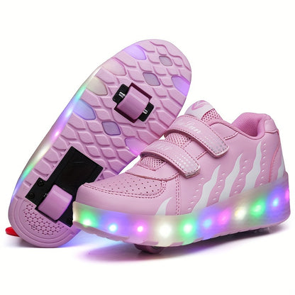 New Trendy Breathable Two-Wheeled Roller Shoes with LED Lights for Boys And Girls, Suitable for Outdoor Sports And Skating.