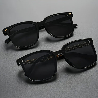 2pcs Men's Casual Fashion Glasses - Black with Golden Chain Accents, Oversized Retro Style, Lightweight & Durable for Everyday Fashion, Versatile for Casual & Formal Outfits, Stylish Glasses, Oversized Eyewear, Metallic Accen