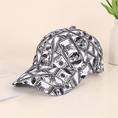 Funky Money Print Baseball Cap 100% Polyester Lightweight Adjustable Hip-Hop Hat Unisex for Music Festivals