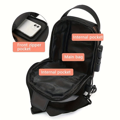 UNIXINU Men's Durable Oxford Fabric Anti-Theft Chest Bag - Sleek Casual Crossbody Sling Bag with Phone Pocket, Zipper Closure & Adjustable Strap for Motorcycle Riding, Commuting, Outdoor Sports, Bag for Bike, Travel Essential