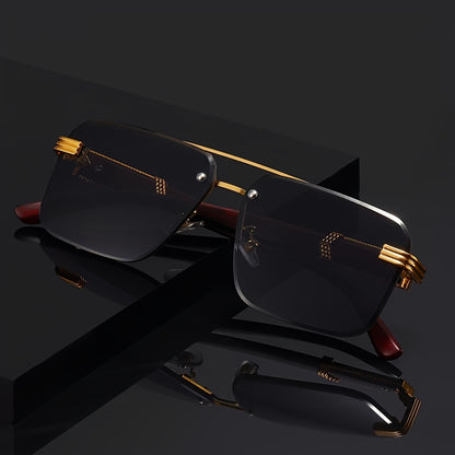 Luxury Frameless Fashion Glasses for Men and Women, Imitation Wood Grain Temple Tips, Perfect Choice, Versatile Comfortable, Popular Selection