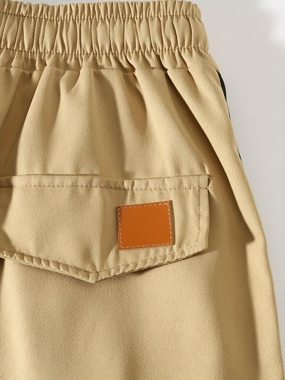Men's Striped Track Pants With Multi Pockets, Active Drawstring Joggers For Outdoor Activities Gift