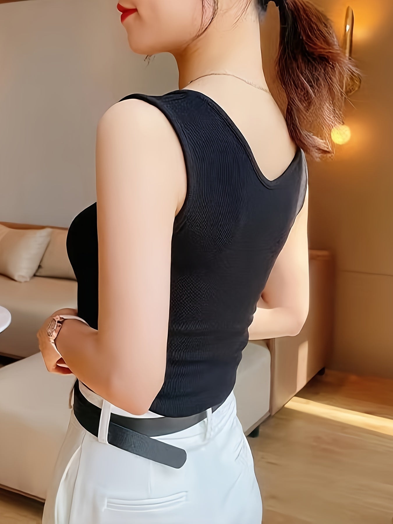 Solid Color Casual, U-neck, Wide Shoulder Vest, Women's Vest, Inner Wear, Versatile Outer Wear, Sleeveless Vest, Comfortable and Simple, Spring, Summer and Autumn Top, Can Be Worn in Winter, Christmas, Valentine's Day