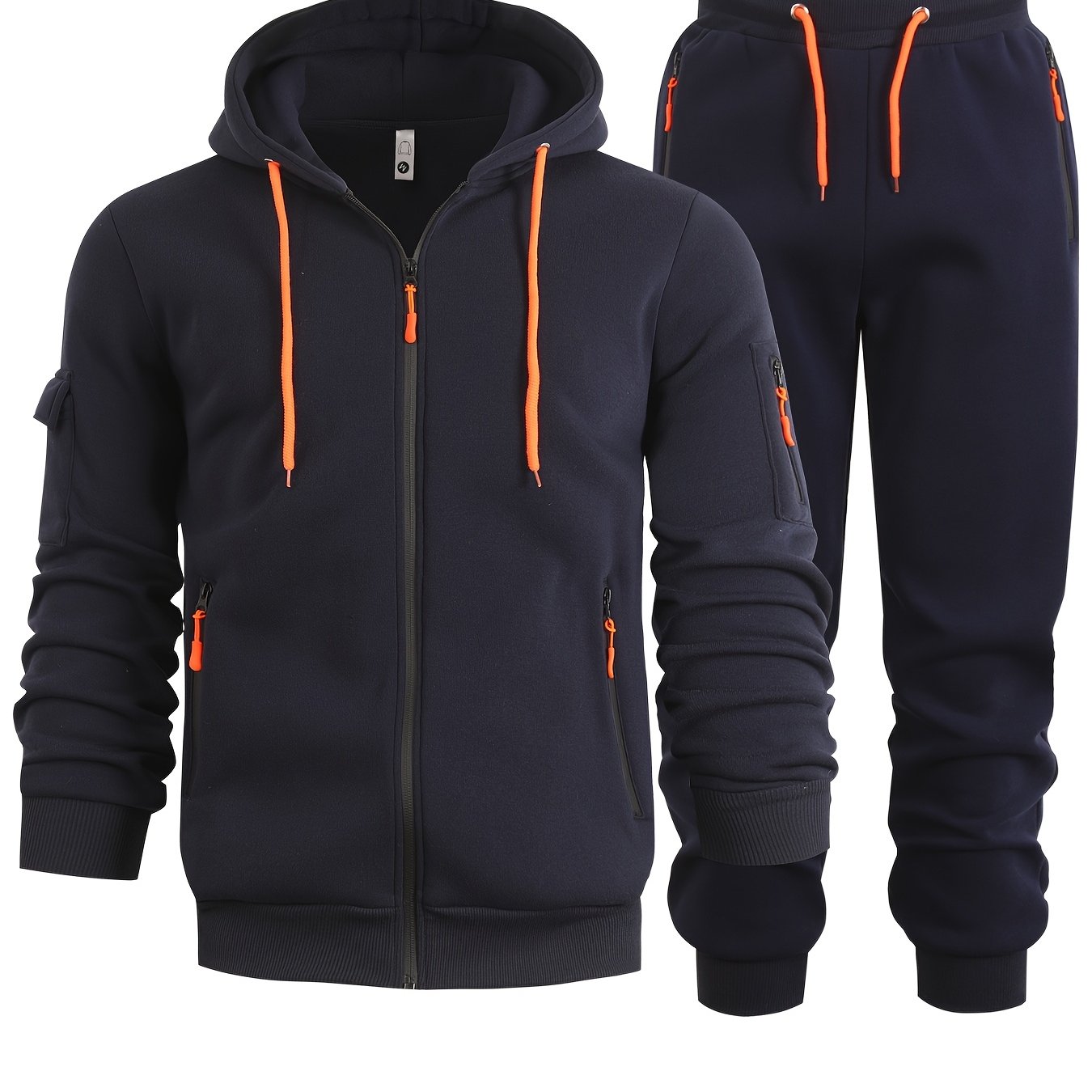 2pcs Men's Solid Color Hooded Long Sleeve Sweatshirt and Jogger Set, Suitable for Spring, Autumn, and Winter Sports Casual Outfit