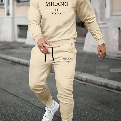 Men's Fashion Casual Sports MILANO Round Neck Sweatshirt and Pants 2pcs Set - Xingfan