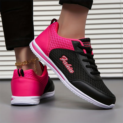 Women'S Breathable Lightweight Running Shoes - Black & Pink Checkered Design, Low-Top Lace-Up Sneakers with EVA Sole for Casual, Travel & Light Jogging, All-Season Comfort, Ladies Sneakers, Stylish Sportswear, Cushioned Suppo