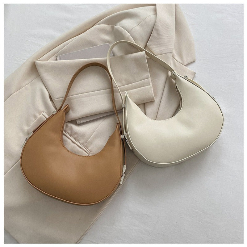 1pc Trendy Crescent Moon Shoulder Bag for Women - Large Capacity, Casual Underarm Purse in Black/Brown/White/Beige, with Polyester Lining, Zip Closure, Perfect for Commuting & Everyday Use, Crossbody Purse, Minimalist Handbag