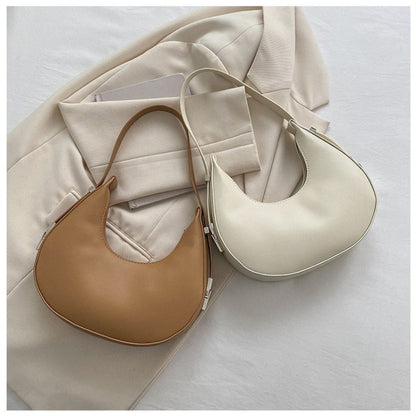 1pc Trendy Crescent Moon Shoulder Bag for Women - Large Capacity, Casual Underarm Purse in Black/Brown/White/Beige, with Polyester Lining, Zip Closure, Perfect for Commuting & Everyday Use, Crossbody Purse, Minimalist Handbag