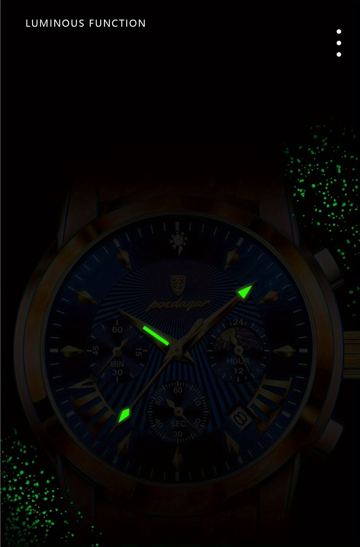 [Sophisticated Charm] Men's Multifunctional Fashion Watch - Waterproof Quartz Wristwatch with Chronograph, Stainless Steel Band, Blue Dial & Golden Accents, Ideal Gift for Men, Casual Timepiece|Contemporary Watch|Golden Accen