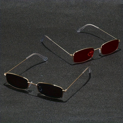 2 Pairs of Trendy Metal Frame Glasses with Vibrant Red & Black Tinted Lenses - Stylish Full-Rim Design for Fashion-Forward Individuals, Everyday Eyewear | Fashion Eyewear | Sleek Craftsmanship