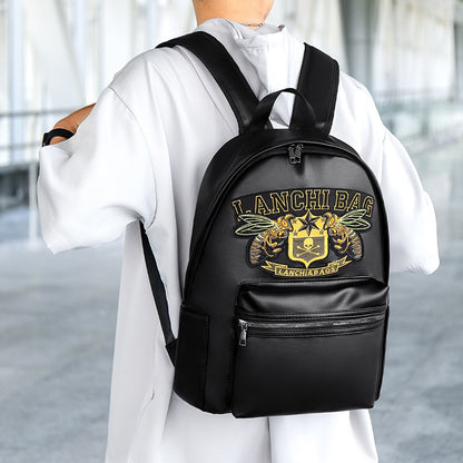 Men'S Genuine Backpack - Large Capacity, Multi-Functional Trolley Bag with Adjustable Straps, Golden Embossed Design, Perfect for School, Work, or Travel, Backpack for Travel, Durable Zipper Closure