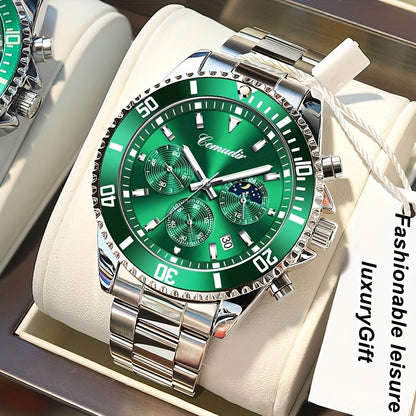 1pc New Fashion Stainless Steel Luxury Quartz Watch, High-end, Casual, Round Dial, Multi-scale, Night Light, Date Display, with Birthday, Holiday, Anniversary, for Men, Travel, Party