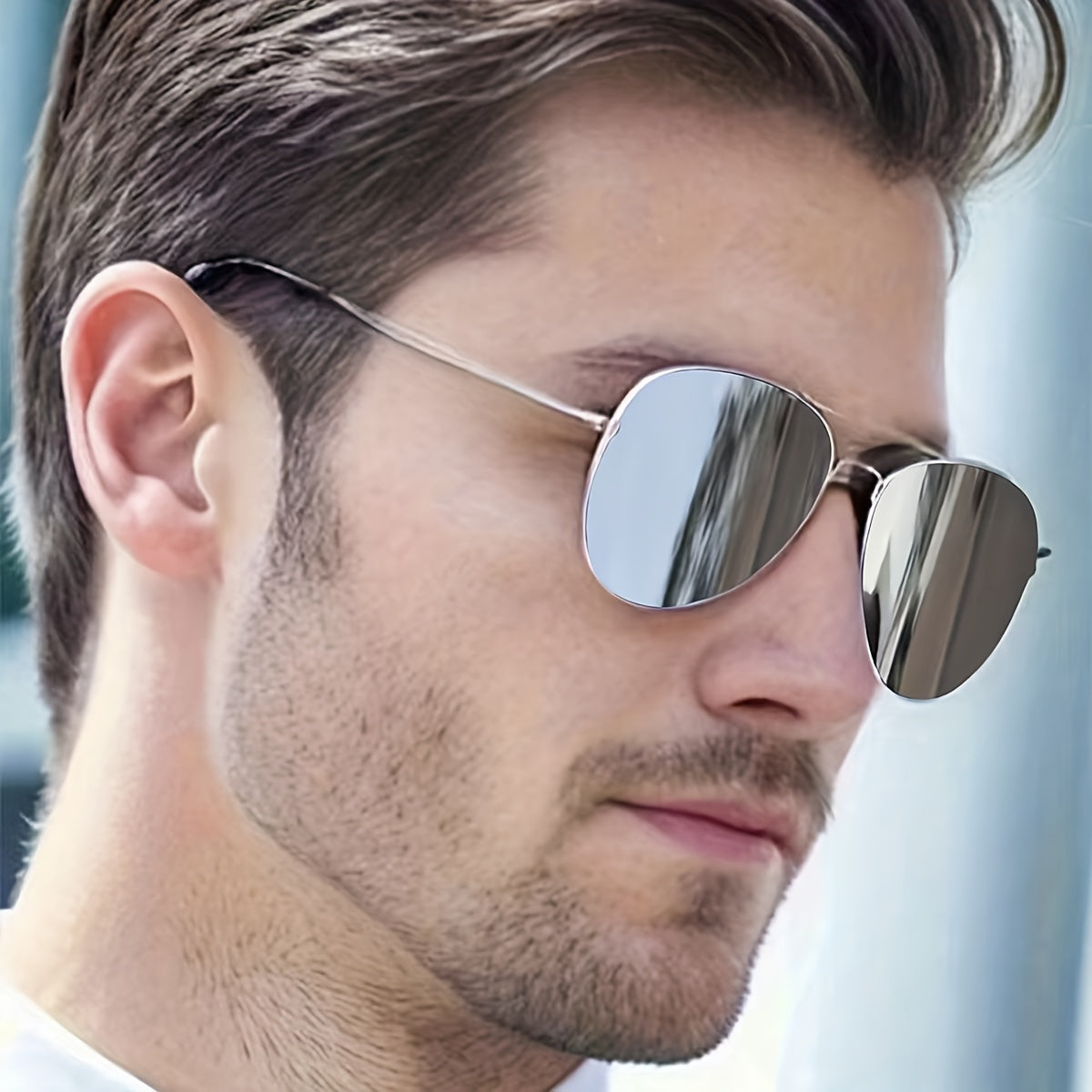 1 Pair of Men's Silvery Reflective Metal Oval Double Beam Retro Mature Personality and Casual Fashion Glasses