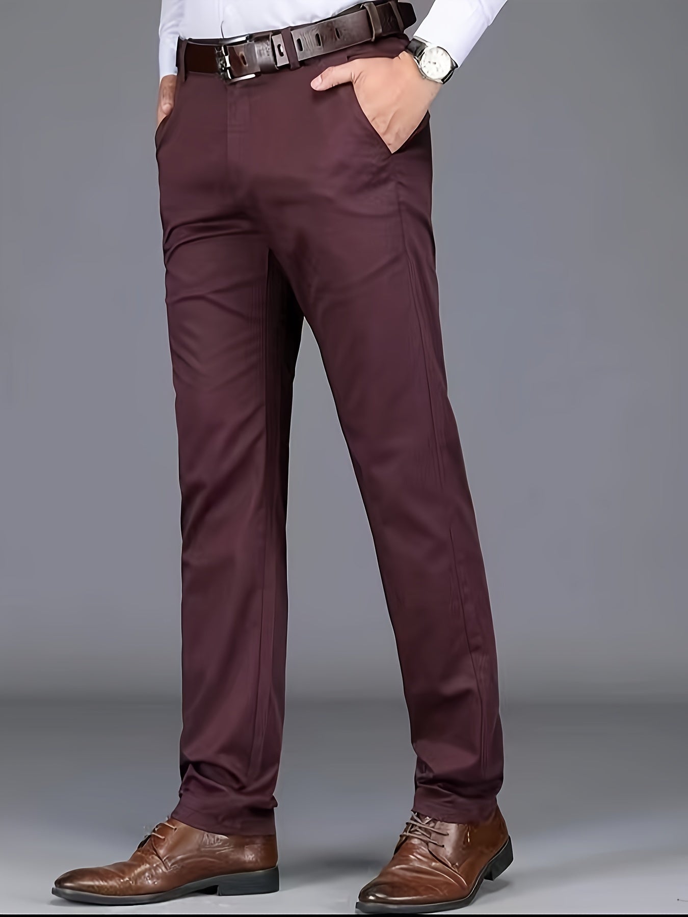 Classic Design Dress Pants, Men's Formal Solid Color Stretch Dress Pants For Business And Formal Occasions
